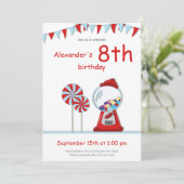 Moderne Rode Gumball Machine Snoep Verjaardagsfees Kaart (Staand voorkant)