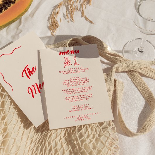 Moderne rode hand getekend  eigenzinnige bruiloft menu