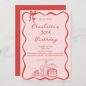 MODERNE RODE Hand Getrokken 30e Verjaardag Uitnodi Kaart (Voorkant / Achterkant)