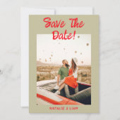 Moderne rode hand getrokken retro eigenzinnige fot save the date (Voorkant)
