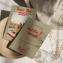 Moderne rode hand getrokken retro eigenzinnige fot save the date