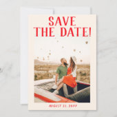 Moderne rode hand getrokken retro eigenzinnige fot save the date (Voorkant)