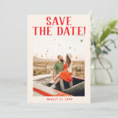 Moderne rode hand getrokken retro eigenzinnige fot save the date (Staand voorkant)