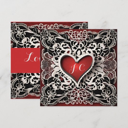 Moderne Rode Hart Kant Liefde Feestdagenkaart (Voorkant / Achterkant)