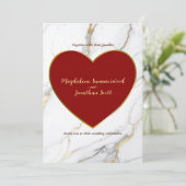 Moderne Rode Hart Marmer en Goud Accent Huwelijk Kaart (Staand voorkant)