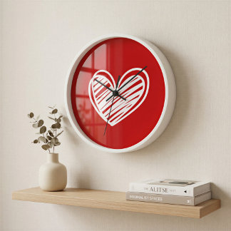 Moderne rode hart omlijste wandklok