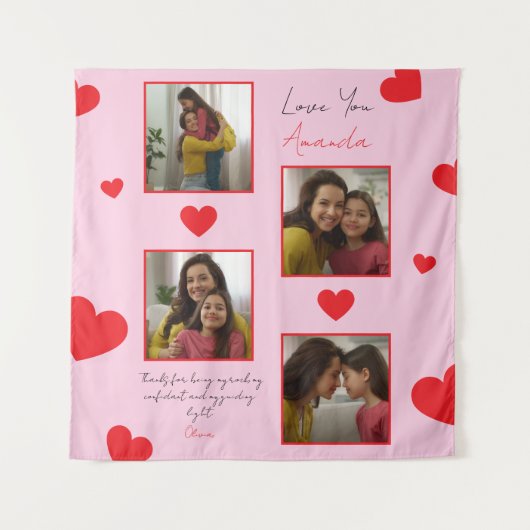 Moderne Rode Hart Sibling Foto Collage Wandkleed (Voorkant)