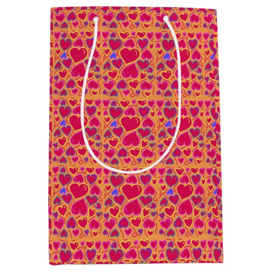 Moderne rode harten medium cadeauzakje (Voorkant)