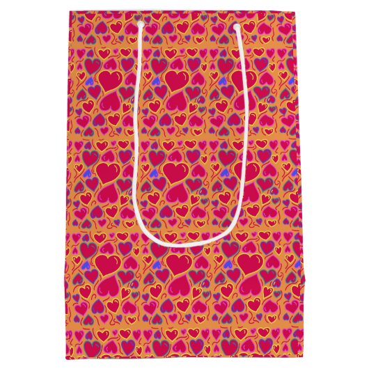 Moderne rode harten medium cadeauzakje (Achterkant)