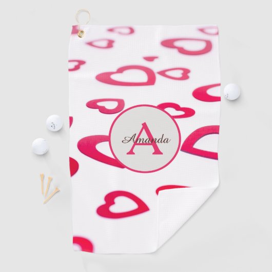 Moderne rode harten van de Valentijn met monogram  Golfhanddoek (Insitu)