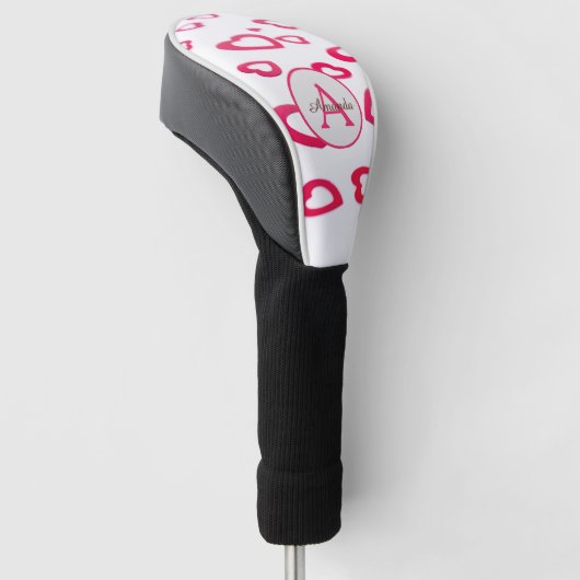 Moderne rode harten van de Valentijn met monogram  Golfheadcover (Schuin)