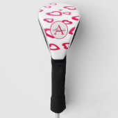 Moderne rode harten van de Valentijn met monogram  Golfheadcover (Voorkant)