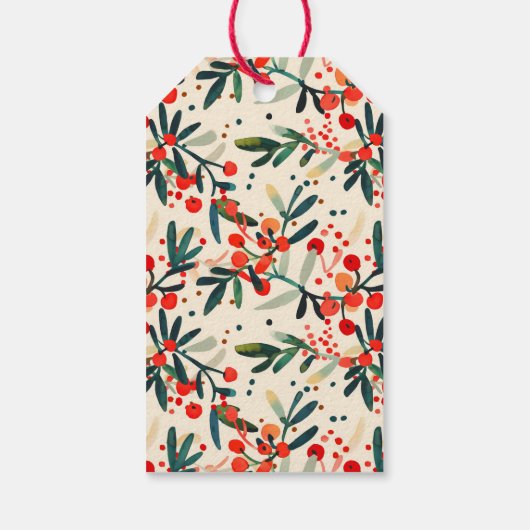 Moderne rode Holly bessen Vrolijk kerstfeest Cadeaulabel (Achterkant)