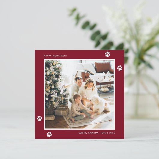 Moderne Rode Hond Eigenaar Pootjes Foto Feestdagenkaart (Staand voorkant)