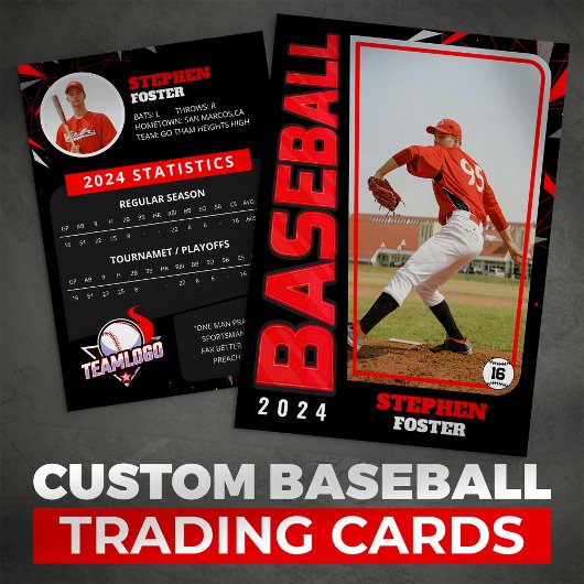 Moderne Rode Honkbal Speler Trading Kaart Stats Contactkaartje