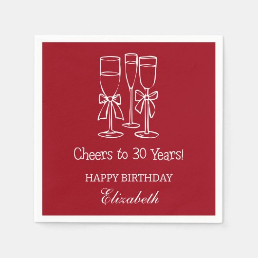 Moderne rode juichen tot 30 jaar verjaardag servet (Voorkant)
