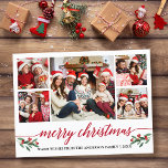 Moderne rode kalligrafie 5 Kerstfeest Briefkaart<br><div class="desc">Modern Calligrafiescript 5 Foto Familie Collage Merry Kerstmis Briefkaart omvat Waterverf Kerstkleerbedekking - Rood script</div>