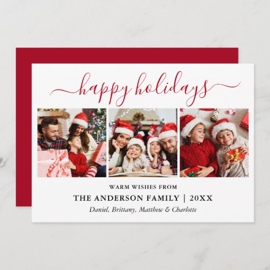 Moderne rode kalligrafie script 3 Foto Feestdagenkaart (Voorkant / Achterkant)