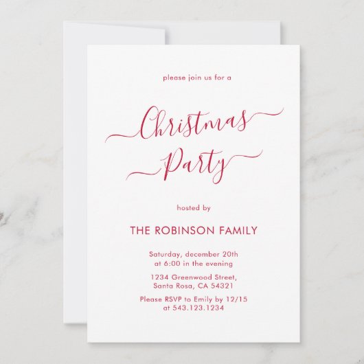 Moderne Rode Kalligrafie Vakantie Kerstfeest Kaart (Voorkant)