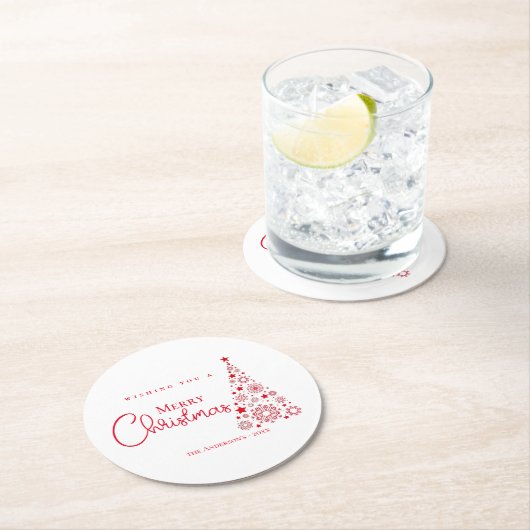 Moderne rode kalligrafie Vrolijk kerstfeest Ronde Kartonnen Onderzetter (Insitu)