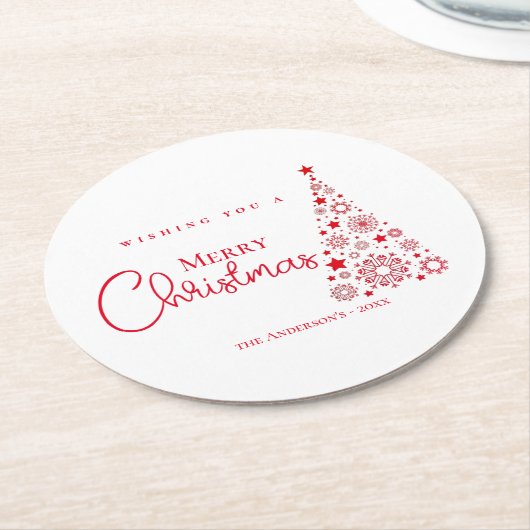 Moderne rode kalligrafie Vrolijk kerstfeest Ronde Kartonnen Onderzetter (Gebogen)