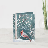 Moderne Rode Kardinaal Winter Landschap Kerstmis Kaart (Voorkant)