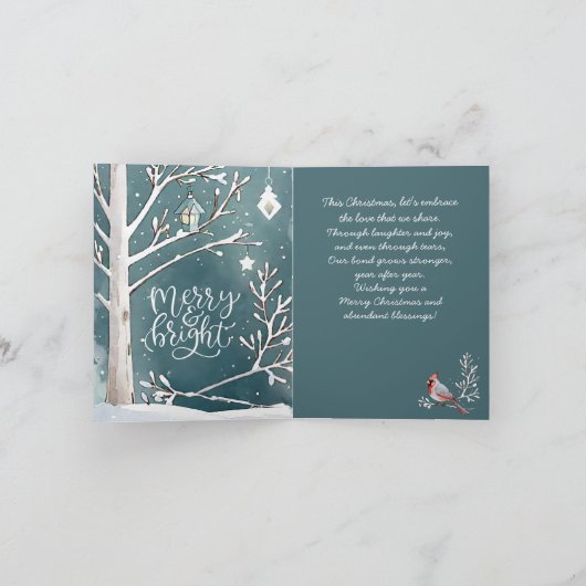 Moderne Rode Kardinaal Winter Landschap Kerstmis Kaart (Binnen)