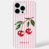 Moderne Rode Kersen Roze Strepen Gepersonaliseerde Case-Mate iPhone Case (Achterkant)