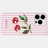 Moderne Rode Kersen Roze Strepen Gepersonaliseerde Case-Mate iPhone Case (Achterkant (horizontaal))