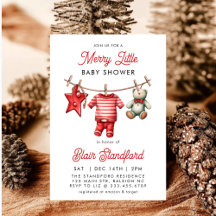 Moderne Rode Kerst Baby Shower Uitnodiging