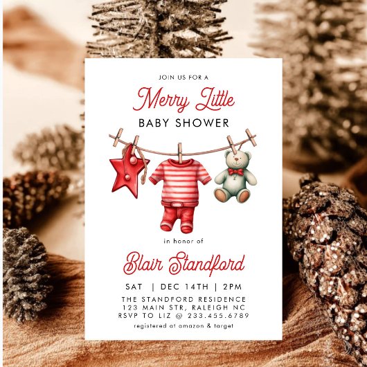 Moderne Rode Kerst Baby Shower Uitnodiging