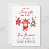 Moderne Rode Kerst Baby Shower Uitnodiging (Voorkant)