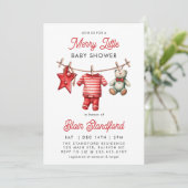 Moderne Rode Kerst Baby Shower Uitnodiging (Staand voorkant)