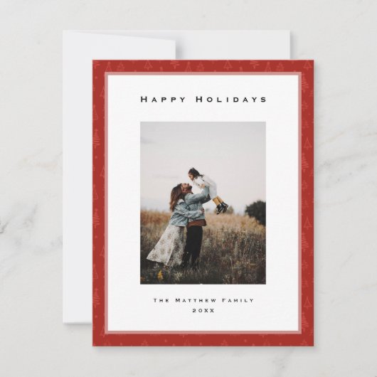 Moderne Rode Kerst Grens Familiefoto Feestdagenkaart (Voorkant)