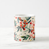 Moderne Rode Kerst Holly Berries Monogram Koffiemok (Center)
