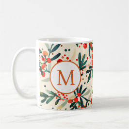 Moderne Rode Kerst Holly Berries Monogram Koffiemok