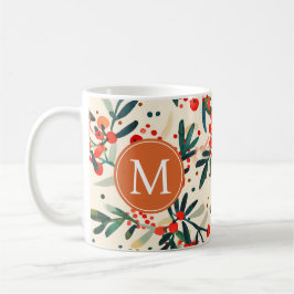 Moderne Rode Kerst Holly Berries Monogram Koffiemok