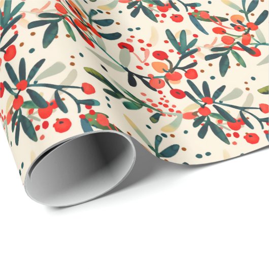 Moderne rode kerst Holly bessen Cadeaupapier (Rol Hoek)