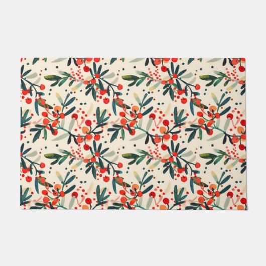 Moderne rode kerst Holly bessen Deurmat (Voorkant)