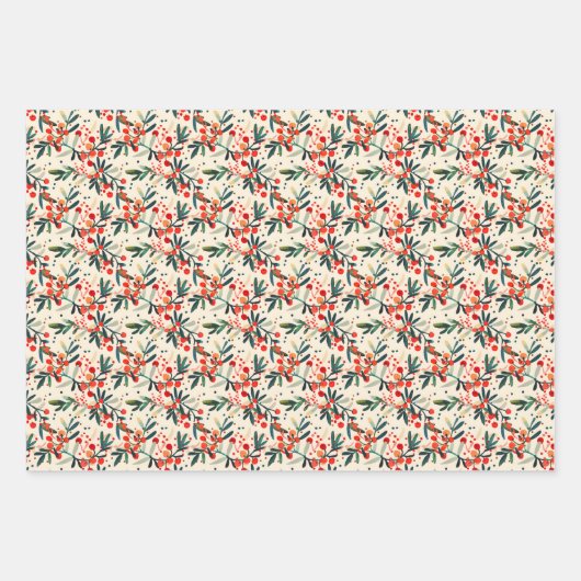 Moderne rode kerst Holly bessen Inpakpapier Vel (Voorkant)