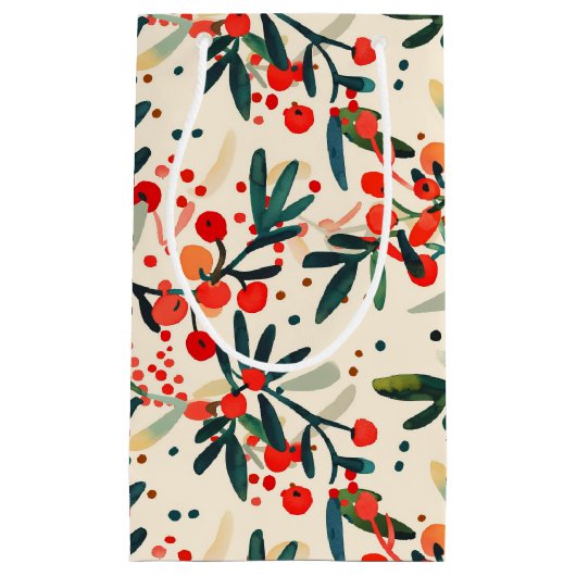 Moderne rode kerst Holly bessen Klein Cadeauzakje (Voorkant)