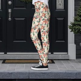 Moderne rode kerst Holly bessen Leggings