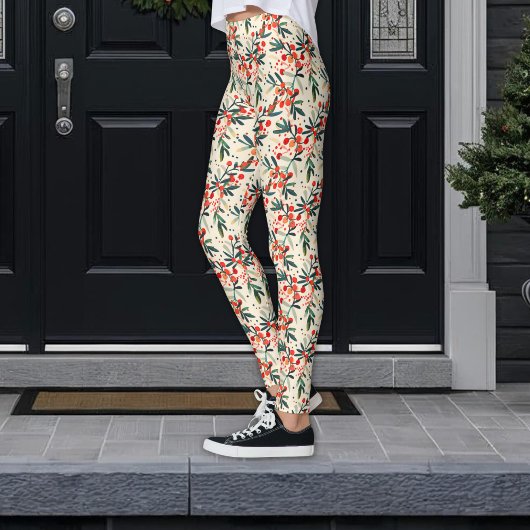 Moderne rode kerst Holly bessen Leggings