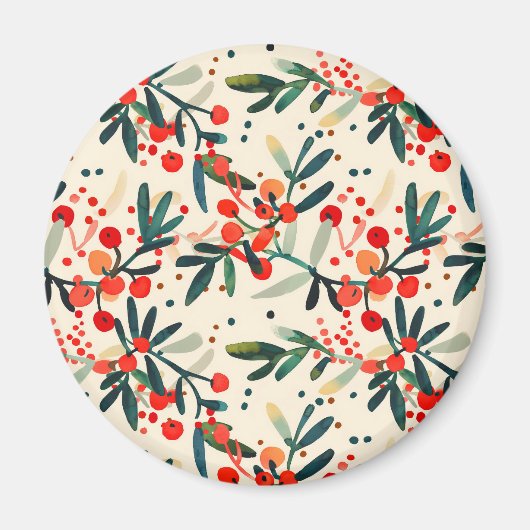 Moderne rode kerst Holly bessen Magneet (Voorkant)