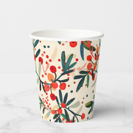Moderne rode kerst Holly bessen Papieren Bekers (Achterkant)