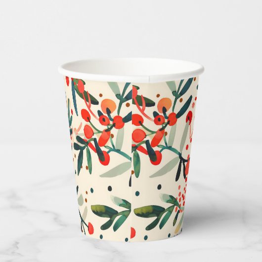 Moderne rode kerst Holly bessen Papieren Bekers (Rechts)