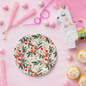 Moderne rode kerst Holly bessen Papieren Bordje (Feest)