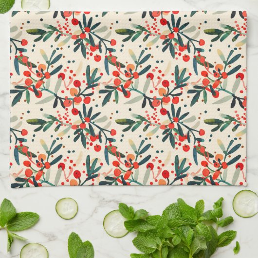 Moderne rode kerst Holly bessen Theedoek (Gevouwen)