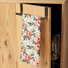 Moderne rode kerst Holly bessen Theedoek