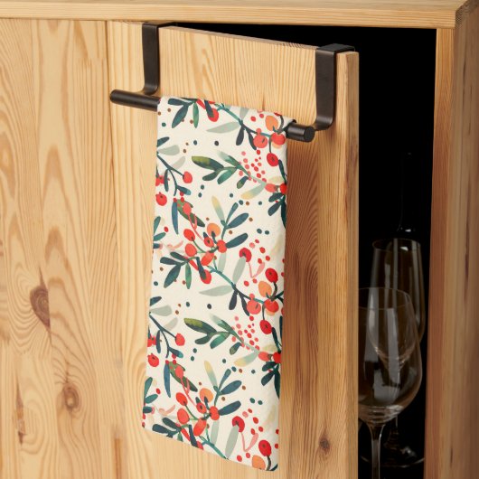 Moderne rode kerst Holly bessen Theedoek (Derde Gevouwen)